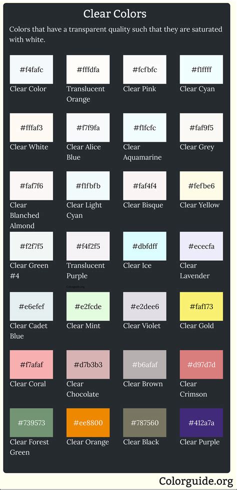 36 Types of Clear Colors - Colorguide.org