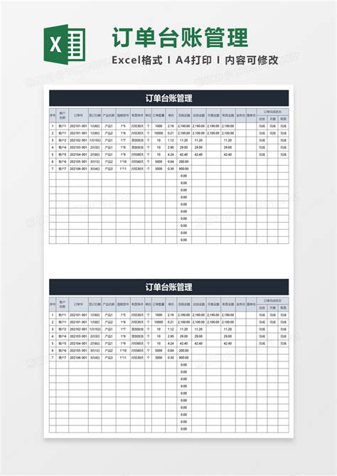 订单台账管理Excel模板下载_熊猫办公