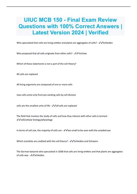 UIUC MCB 150 - Final Exam Review Questions with 100% Correct Answers ...