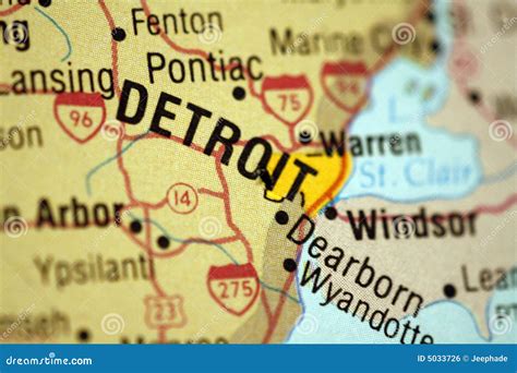 Map of Detroit Michigan stock photo. Image of focus, suburb - 5033726