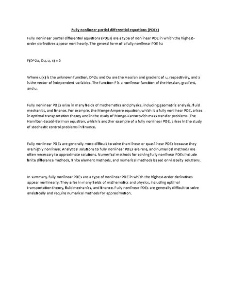 Fully nonlinear partial differential equations (PDEs) - The general ...