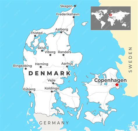 Premium Vector | Denmark 3d map with borders of regions and its capital