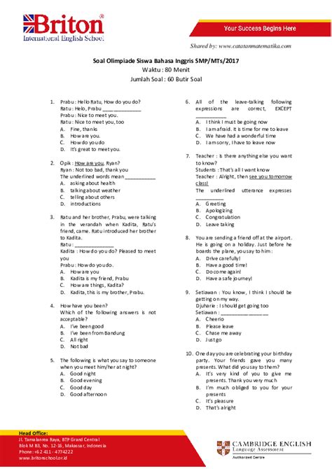 Contoh Soal Olimpiade Matematika SMP