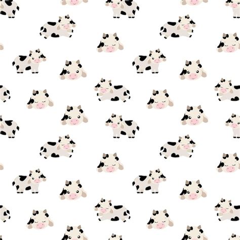 Black and white cute bull and cow seamless pattern on white background ...