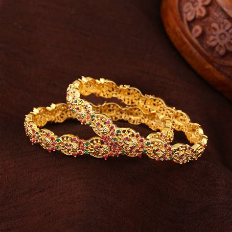 Estele Gold Plated CZ Opulent Peacock Designer Bangle