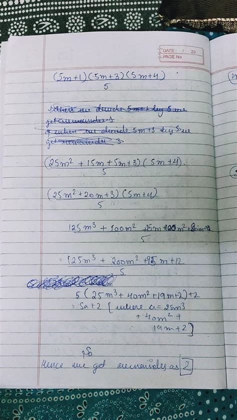 if remainder of (5m+1)(5m+3)(5m+4)/5 is a natural number then find it ...