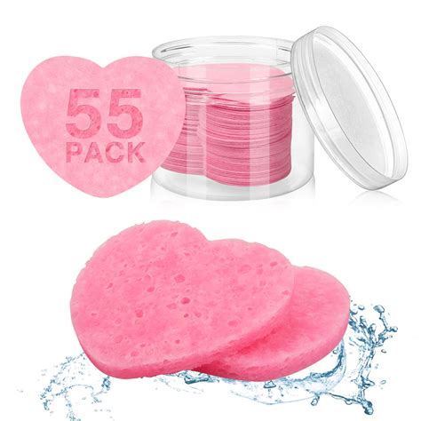 55 Pieces Compressed Facial Sponges for Estheticians, Pink Heart Face ...