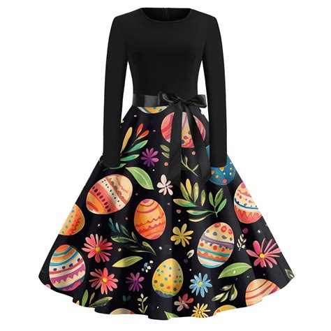 LISTHA Womens Easter Dress 2025 Egg Graphic Long Sleeve Cocktail ...