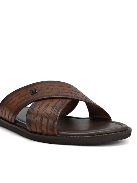 Tan Criss Cross Leather Slippers – Rosso Brunello Leathers Pvt. Ltd.