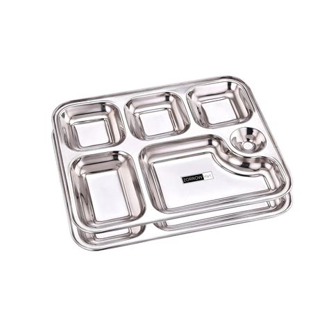 Buy ZORROW MART Stainless Steel 6 Partition Plate for Dinner Lunch ...