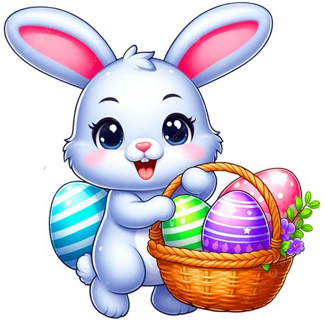 Cute Cartoon Easter Bunny Holding Egg Basket, Easter Clipart, Egg ...