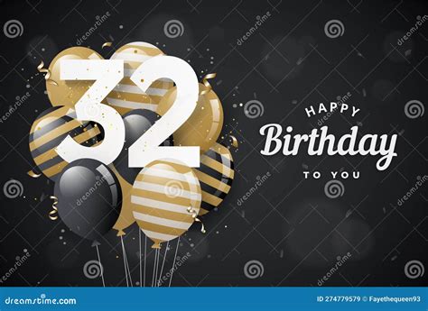 Happy 32th Birthday Greeting Card With Balloons. 32 Years Anniversary ...
