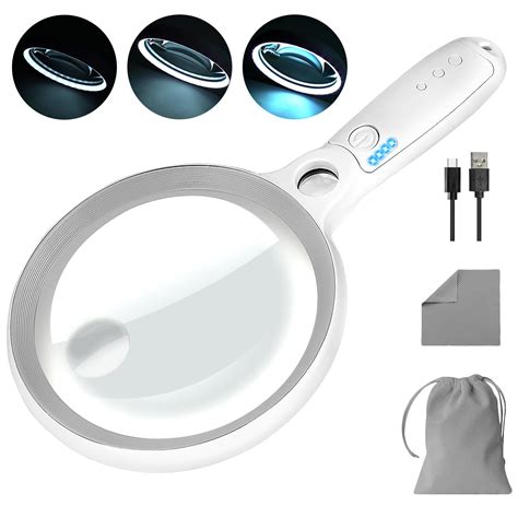 Amazon.com: Large Magnifying Glass with 37 LED Light, 10X 20X 45X ...