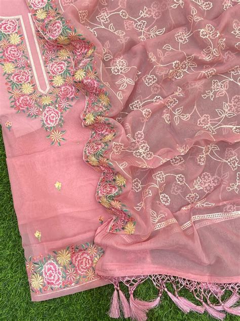 Pure Banarasi Organaza Neck and Daman Work Unstitched Suit – fab-persona