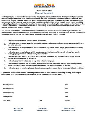 AYSA Code Of Conduct Form - Tucson Soccer Academy - Fill and Sign ...