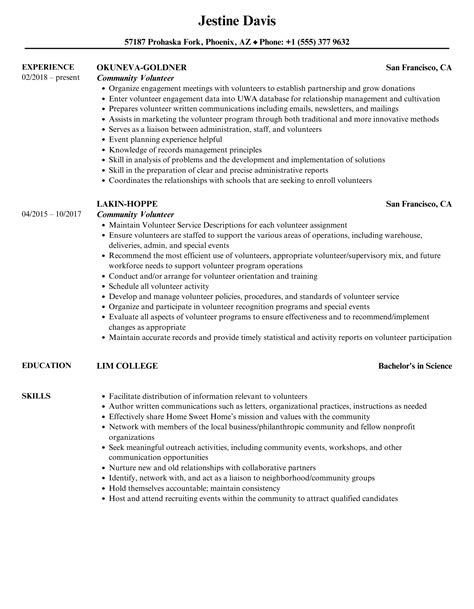 Community Volunteer Resume Samples | Velvet Jobs