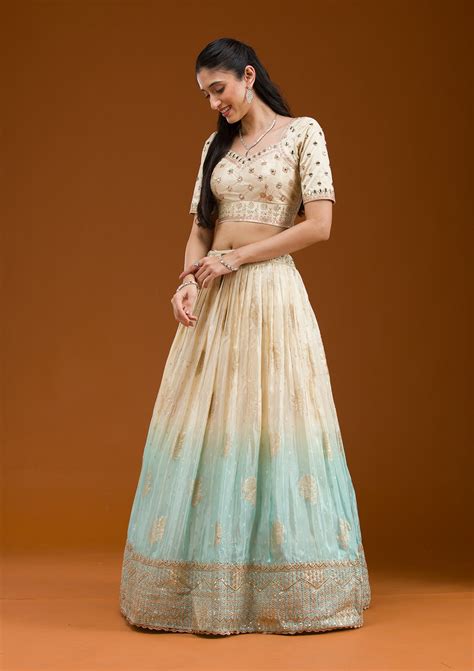 Buy Off White Zariwork Banarasi Readymade Lehenga - Koskii