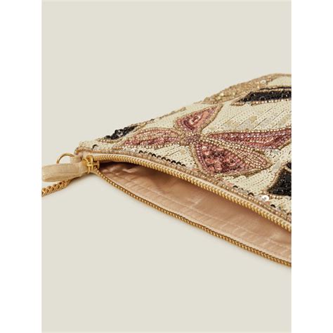Buy Accessorize London Women Gold Sequin Bow Zip Top Clutch Bag Online