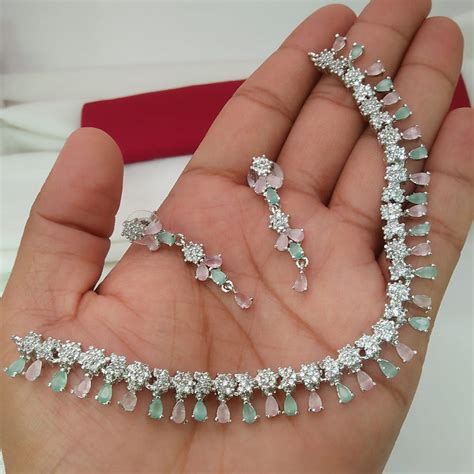 Kavita Art Silver Plated American Diamond Necklace Set – JewelEMarket