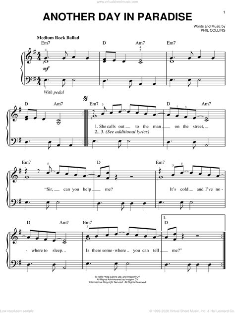Collins - Another Day In Paradise sheet music for piano solo