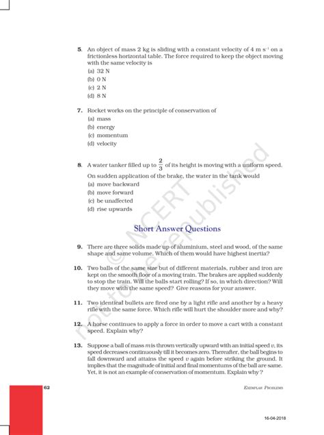 NCERT Exemplar Class 9 Science Chapter 9 - Force and laws of motion