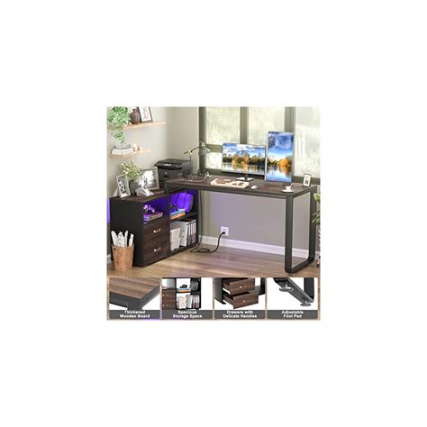Buy L Shaped Desk with File Cabinet & Power Outlet, 55 Inch Large ...