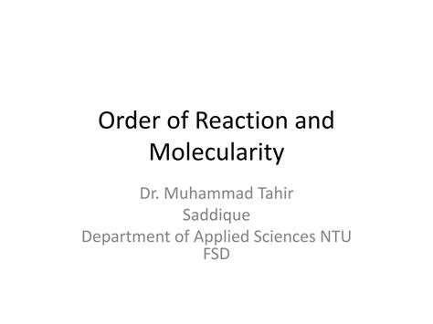 SOLUTION: Order of reaction and molecularity - Studypool