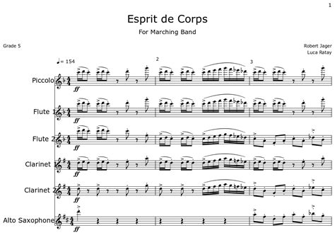 Esprit de Corps - Sheet music for Piccolo, Flute, Clarinet, Alto Saxophone, Tenor Saxophone ...