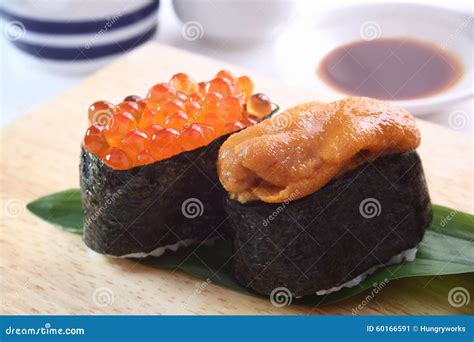 Sushi, Sea Urchin and Salmon Roe Stock Image - Image of chopsticks ...