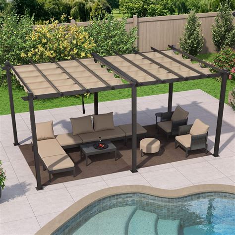 PURPLE LEAF Pergola 10' x 18' Outdoor Retractable Pergola Pavilion ...