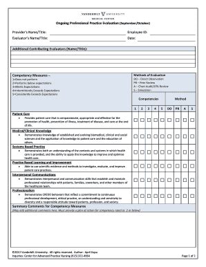 Fillable Online mc vanderbilt Ongoing Professional Practice Evaluation ...