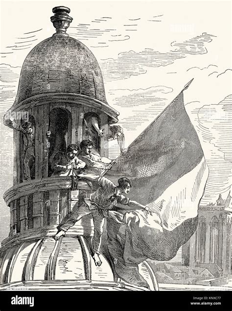 The French Revolution of 1830, July Revolution, raising the flag, Hôtel ...
