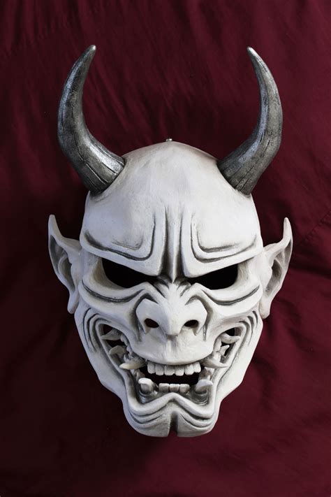 Mask japanese demon white oni full face silver hannya cosplay samurai ...