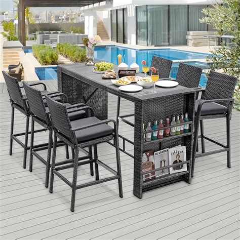 Amazon.com: BULEXYARD 7 Piece High Top Outdoor Bar Table and Chairs Set ...