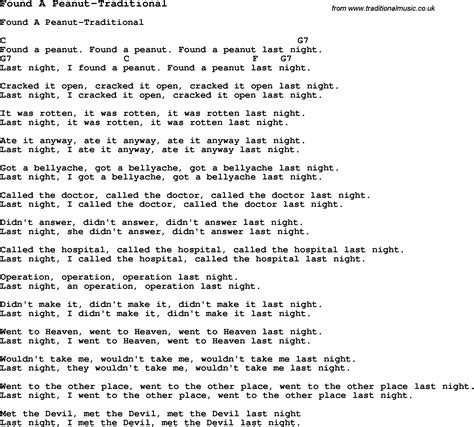 Summer Camp Song, Found A Peanut-Traditional, with lyrics and chords ...