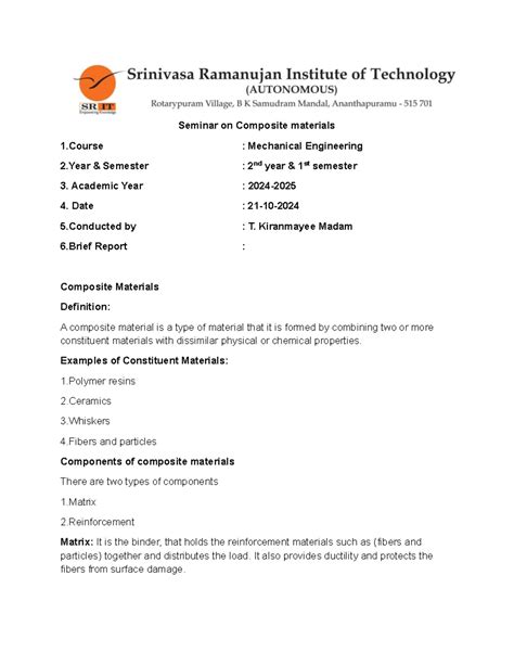 Composite Materials Seminar Notes - ME 2nd Year 1st Sem - Studocu
