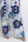 Buy Blue Modal, Satin Mandarin Collar Floral Print Kurta With Trouser ...