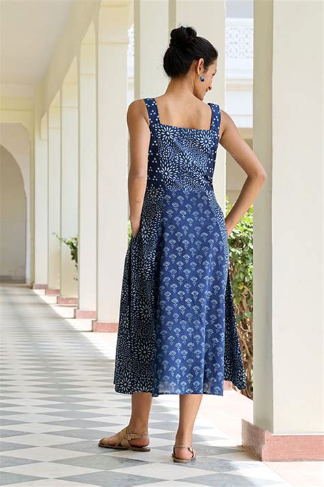 Okhai 'Indigo Spirit' Pure Cotton Hand Block Printed Dress – Okhaistore