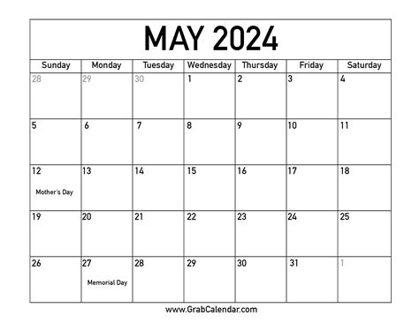 Printable Calendar May 2022 With Holidays