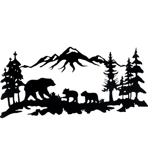 Buy 16 x 7 inch Black Metal Forest Tree ain Bear Family Hill Cabin ...