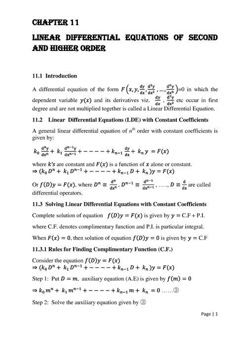 Notes of Differential Equations with solved examples - Chapter 11 ...