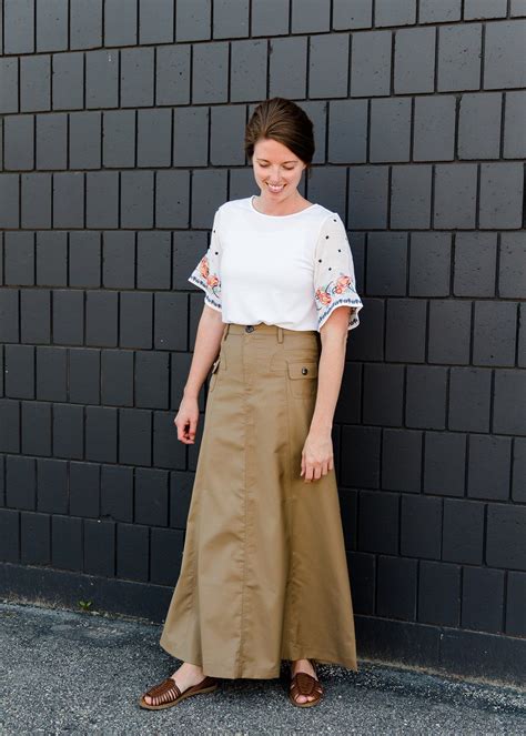Women's Modest Comfy Long Khaki Skirt | Long khaki skirt, Khaki skirt ...