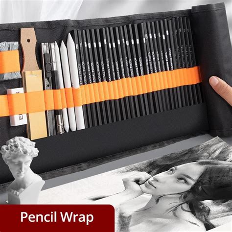 27/38/47pcs Sketch Pencils Set Sketching Kit Roll Up Canvas Wrap Bag ...