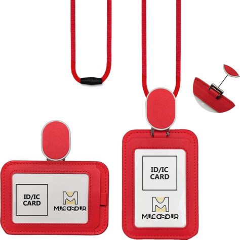 Amazon.com : Retractable Id Badge Holder,Leather Id Badge Holder with ...