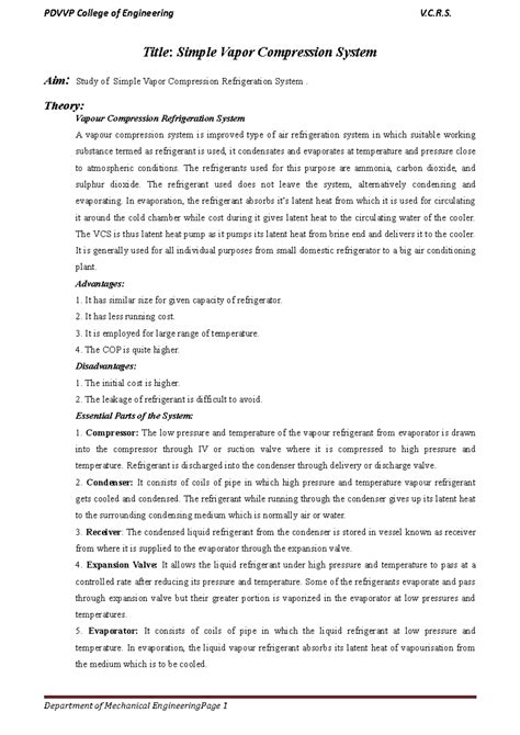 Simple Vapour Compression Refrigeration system - PDVVP College of ...