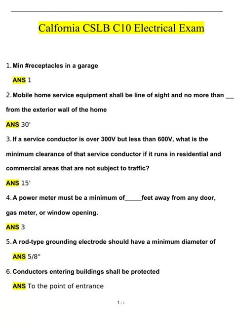 California CSLB C10 Electrical Exam 2026 | Questions with 100% Correct Answers | Verified ...