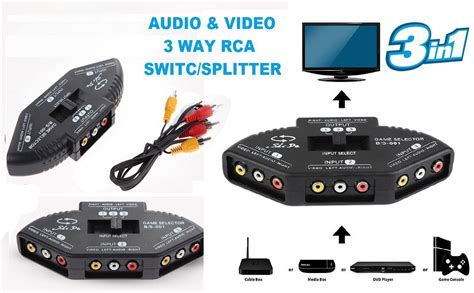 atdaraz 3-Way Audio Video AV RCA Switch Selector Box Splitter+3 Way RCA ...