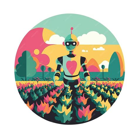 Premium Vector | 2d vector illustration colorful technology ai robot making farmer jobs helping ...