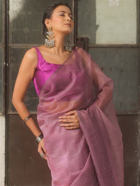 Banarasee Organza Mix Printed Saree-Magenta