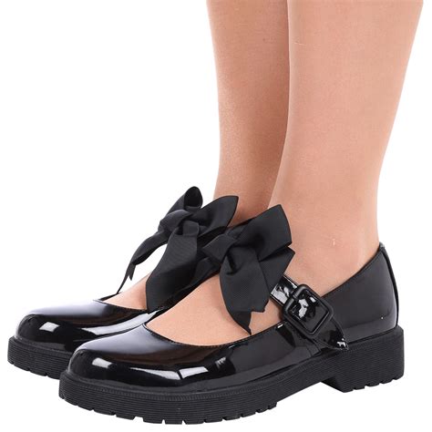 WOMENS GIRLS MARY JANES BOW SCHOOL SHOES LADIES KIDS LOW HEELS FLATS ...